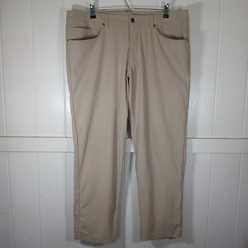 Lululemon ABC Commission Pant Warpstreme Slim Mens 38 Tan Khaki Trousers LM5ADFS